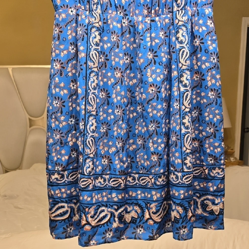 J. Crew Silk Vibrant Blue Floral Mini Dress.